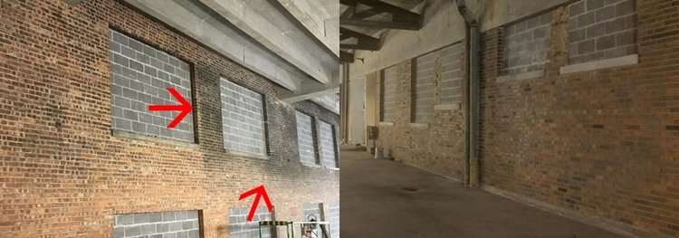 before and after photo of brick wall being cleaned